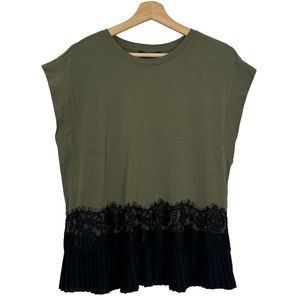 Laundry Shelli Segal Pleated Lace Hem T-Shirt